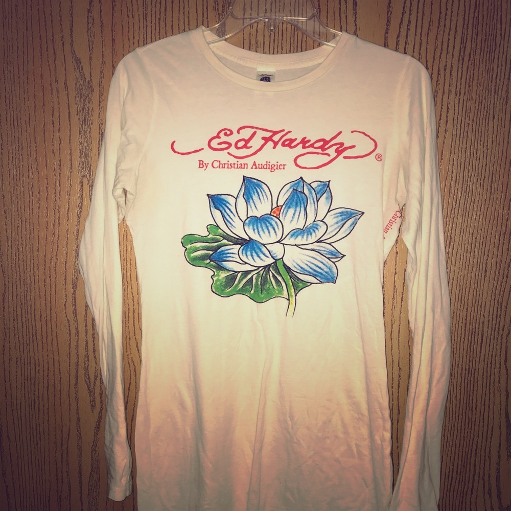 White Ed Hardy long sleeve shirt